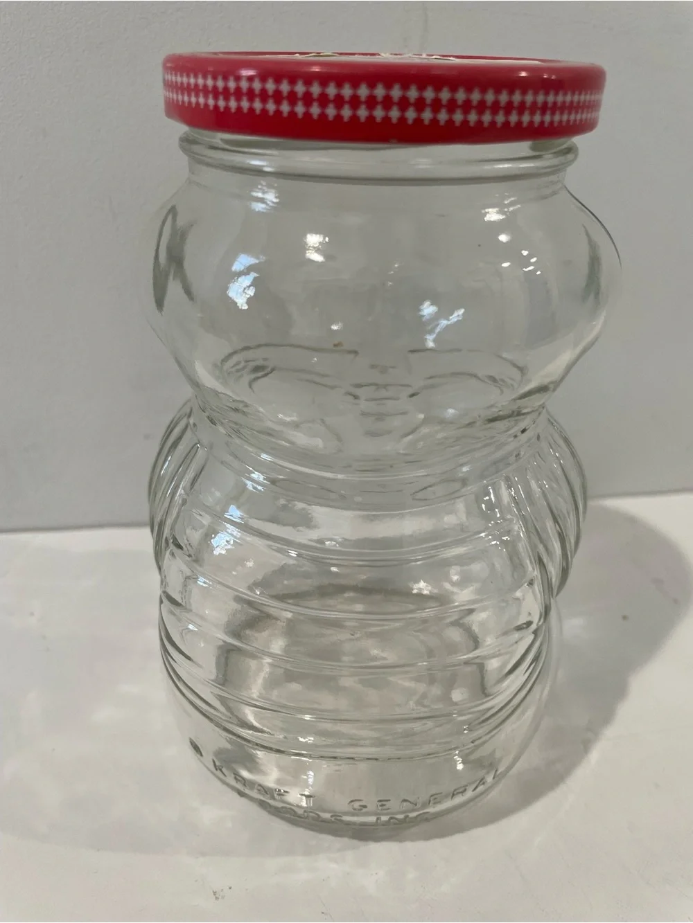 Vintage Kraft Teddy Bear Grape Jelly Jar Clear Glass 6” Tall 32 OZ Cottagecore